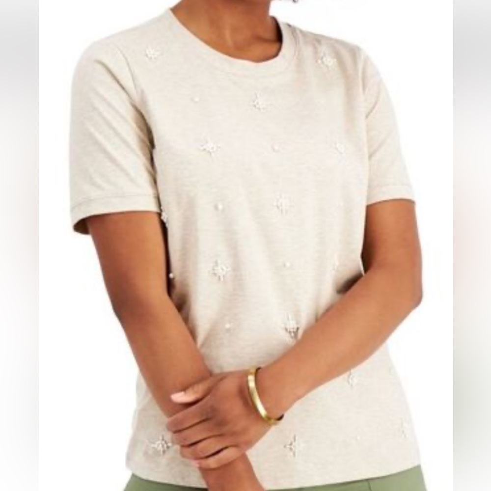 CHARTER CLUB Embellished Crewneck Stretch T-shirt NWT